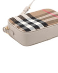 Pre-Loved Check Camera Bag Crossbody Bag Check Canvas Small with Gold Hardware, Beige Check / Cream