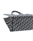 Pre-Loved Book Tote Tote Oblique Embroidered Canvas Large, Navy Blue/Beige