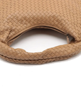 Pre-Loved Veneta Shoulder Bag Intrecciato Leather Medium with Silver Hardware, Beige