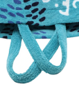 Pre-Loved Beach Tote Terry Cloth Graffiti Logo Print with Silver Hardware, Turquoise