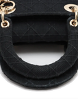 Pre-Loved Lady D-Lite Handbag Cannage Canvas Medium with Gold Hardware, Black