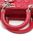 Pre-Loved Lady Dior Handbag Cannage Leather Medium with Silver Hardware, Red