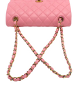 Pre-Loved Classic Double Flap Shoulder Bag Quilted Leather Small with Rainbow Iridescent Hardware, Pink