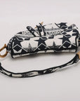 Pre-Loved Saddle Shoulder Bag Star Canvas Medium with Aged Gold Hardware, Navy and White