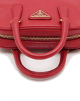 Pre-Loved Saffiano Mini Bauletto Handbag Leather Mini with Gold Hardware, Red