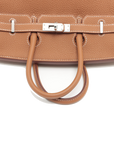 Pre-Loved Birkin Handbag Leather 25 with Palladium Hardware, Gold (Tan)