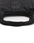 Pre-Loved Veneta Shoulder Bag Intrecciato Leather Medium with Gold Hardware, Black