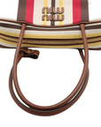 Pre-Loved Bowling Bag Handbag Striped Canvas Small with Gold Hardware, Beige Multicolor