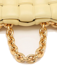 Pre-Loved Chain Cassette Shoulder Bag Intrecciato Leather with Gold Hardware, Pale Yellow