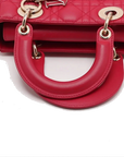 Pre-Loved Lady Dior Handbag Cannage Leather Medium with Gold Hardware, Pink