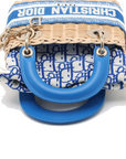 Pre-Loved Lady Dior Handbag Wicker Oblique Medium with Gold Hardware, Natural Beige and Blue