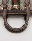 Pre-Loved Ophidia GG Mini Boston Handbag Monogram Coated Canvas Mini with Gold Hardware, Beige Ebony