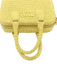 Pre-Loved Crochet Bauletto Handbag Raffia Crochet Mini with Gold Hardware, Yellow