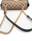 Pre-Loved GG Marmont Shoulder Bag Monogram Coated Canvas Mini with Gold Hardware, Beige / Ebony with Black Leather Trim