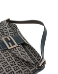 Pre-Loved Mamma Baguette Shoulder Bag Zucchino Coated Canvas with Silver Hardware, Grey / Navy
