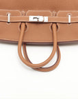 Pre-Loved Birkin Handbag Leather 25 with Palladium Hardware, Gold (Tan)
