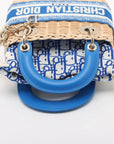 Pre-Loved Lady Dior Handbag Wicker Oblique Medium with Gold Hardware, Natural Beige and Blue