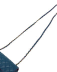 Pre-Loved Classic Single Flap Crossbody Bag Quilted Leather Mini with Rainbow Iridescent Hardware, Teal Blue