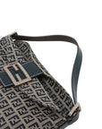 Pre-Loved Mamma Baguette Shoulder Bag Zucchino Coated Canvas with Silver Hardware, Grey / Navy