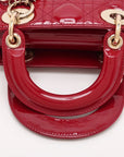 Pre-Loved Lady Dior Handbag Cannage Patent Leather Mini with Gold Hardware, Red
