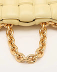 Pre-Loved Chain Cassette Shoulder Bag Intrecciato Leather with Gold Hardware, Pale Yellow