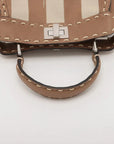 Pre-Loved Peekaboo Handbag Striped Canvas Mini with Silver Hardware, Brown and Beige
