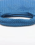 Pre-Loved Veneta Shoulder Bag Intrecciato Leather Medium with Silver Hardware, Blue