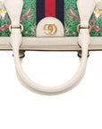 Pre-Loved Ophidia Handbag Floral Print Coated Canvas Small with Gold Hardware, White/Green/Pink
