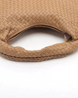 Pre-Loved Veneta Shoulder Bag Intrecciato Leather Medium with Silver Hardware, Beige