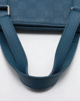 Pre-Loved Tadao Tote Damier Leather with Silver Hardware, Teal Blue