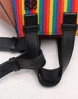 Pre-Loved Hammock Shoulder Bag Striped Leather Medium with Silver Hardware, Tan with Rainbow Multicolor