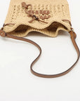 Pre-Loved Drawstring Bucket Bag Crochet Raffia with Gold Hardware, Natural Beige