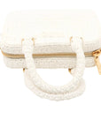 Pre-Loved Crochet Bowling Bag Handbag Crochet Raffia Mini with Gold Hardware, White
