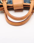 Pre-Loved Pleaty Handbag Monogram Denim Small with Gold Hardware, Blue
