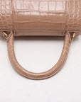 Pre-Loved Hourglass Handbag Crocodile Embossed Leather Small with Gold Hardware, Beige