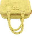 Pre-Loved Crochet Bauletto Handbag Raffia Crochet Mini with Gold Hardware, Yellow