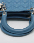 Pre-Loved Lady Dior Handbag Cannage Leather Large with Silver Hardware, Blue