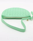 Pre-Loved Sunrise Shoulder Bag Intrecciato Leather Small with Gold Hardware, Mint Green