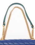Pre-Loved GG Marmont Shoulder Bag Quilted Leather Small with Gold Hardware, Blue
