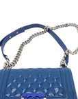 Pre-Loved Boy Shoulder Bag Quilted Patent Leather Small with Silver Hardware, Blue
