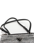 Pre-Loved Satin Crystal Tote Shoulder Bag Embellished Satin Small with Silver Hardware, Black