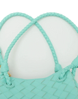Pre-Loved Andiamo Shoulder Bag Intrecciato Leather Mini with Gold Hardware, Turquoise