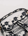 Pre-Loved Saddle Shoulder Bag Star Canvas Medium with Aged Gold Hardware, Navy and White