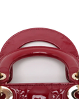 Pre-Loved Lady Dior Handbag Cannage Patent Leather Mini with Gold Hardware, Red