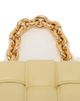 Pre-Loved Chain Cassette Shoulder Bag Intrecciato Leather with Gold Hardware, Pale Yellow