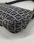 Pre-Loved Mamma Baguette Shoulder Bag Zucchino Canvas Coated with Silver Hardware, Navy and Grey