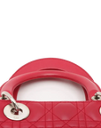 Pre-Loved Lady Dior Handbag Cannage Leather Medium with Silver Hardware, Red