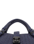 Pre-Loved Roma Tote Intrecciato Leather Medium with Gunmetal Hardware, Navy Blue