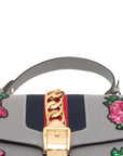 Pre-Loved Sylvie Handbag Floral Leather Medium with Gold Hardware, Gray