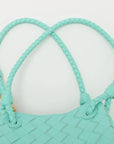 Pre-Loved Andiamo Shoulder Bag Intrecciato Leather Mini with Gold Hardware, Turquoise